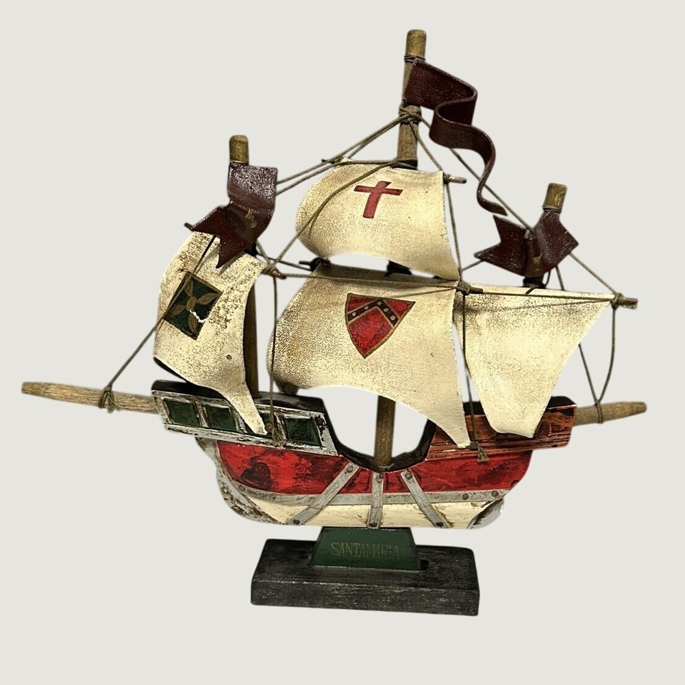 Vintage Santa Maria Wooden Model Ship Christopher Columbus Flagship Japan